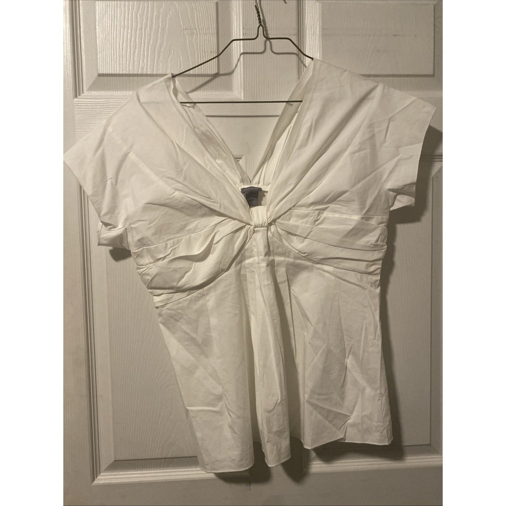 Ann Taylor White Twisted Pleated Sleeveless  V Neck Front/Back Blouse Top -Sz 14